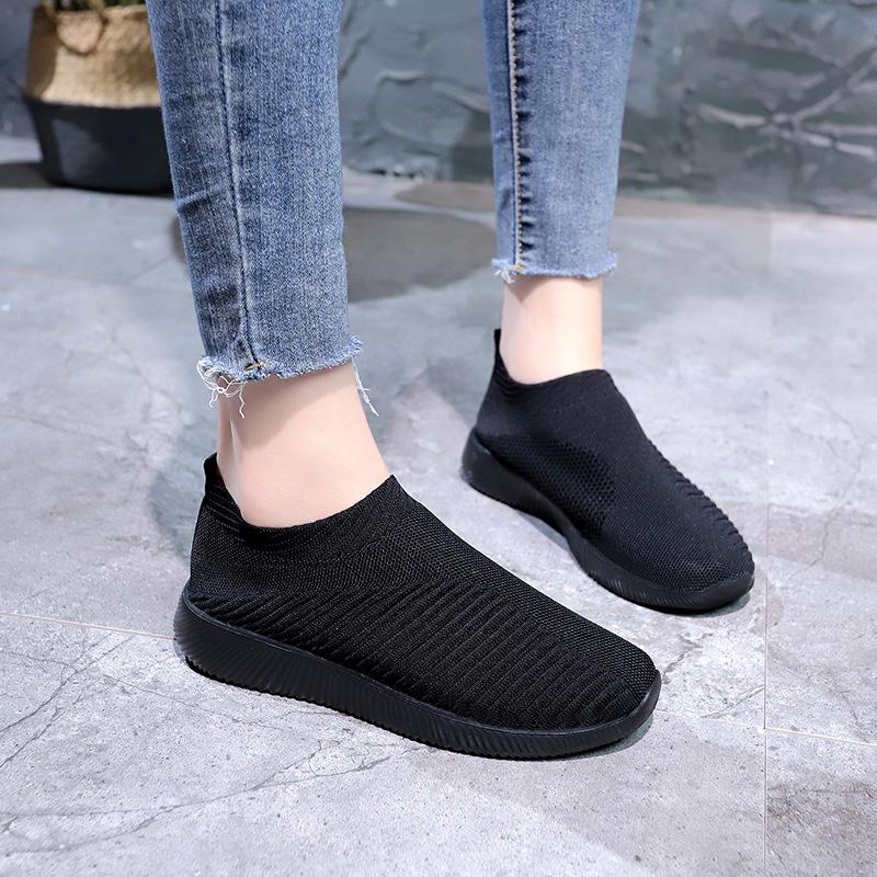 Women's Plus Size Flyknit Casual Running Shoes - Breathable Low-Top Sock Sneakers