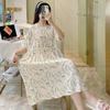 Short-sleeved all-person cotton and silk nightdress, innovative retractable belt, floral knee-length skirt, large skirt, enlarged version