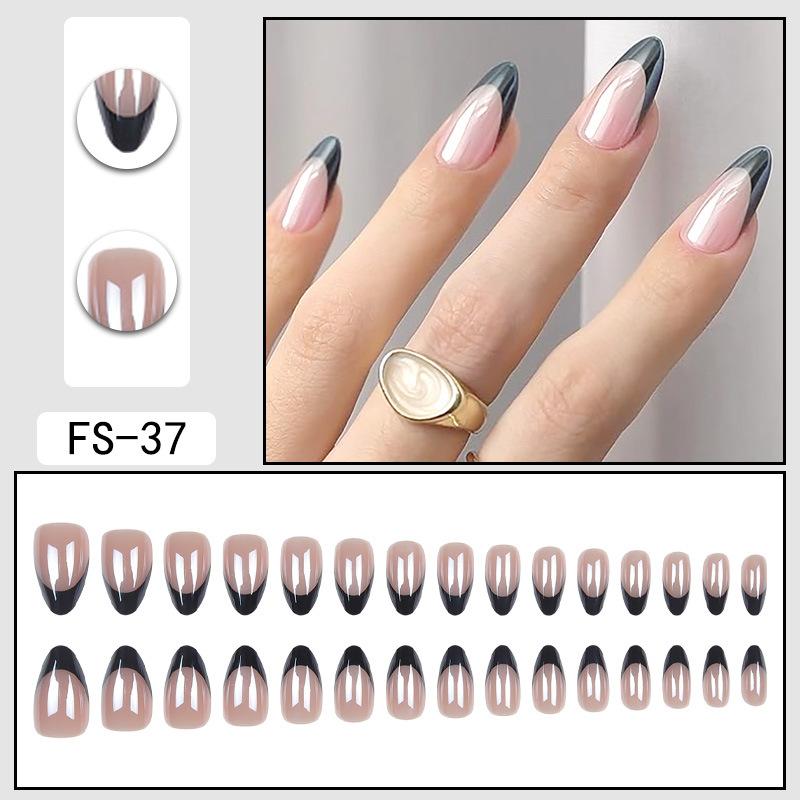 24 Pcs Nude Acrylic Press On Nail Art Short Medium Cheap Artificial Nails Simple White Black French Tips Fake Nails Set For Glue