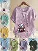 Damen Mode Hund Print Rundhals Kurzarm T-Shirt Sommer Lässig Baumwolle Leinen Grafik Shirt Freizeit Locker Bluse Oberteile