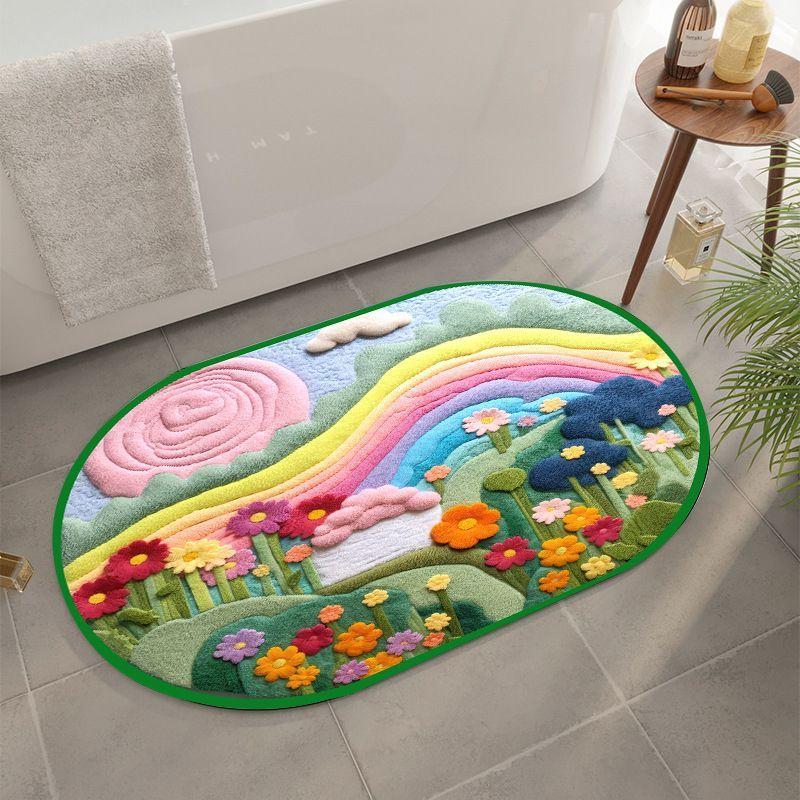 Ins Wind 3D Rainbow Diatom Mud Floor Mat Shower Room Water-Absorbing Quick-Drying Floor Mat Household Non-Slip And Dirt-Resistant Bathroom Floor Mat