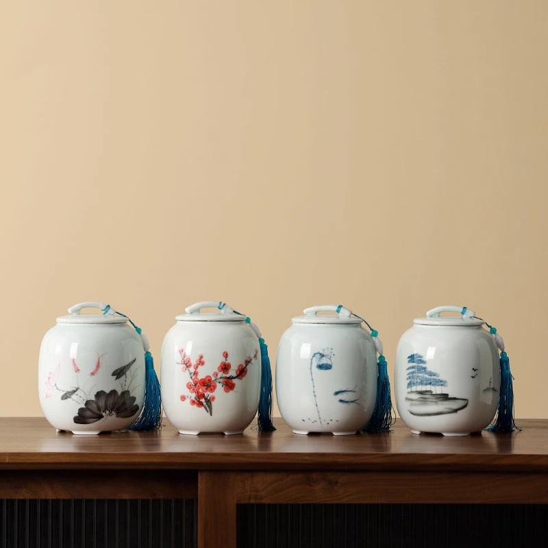 Creative Lotus Ceramic Tea Caddy Sealed Multifunctional Food Container Moisture-proof Candy Nuts Coffee Bean Powder Storage Jar