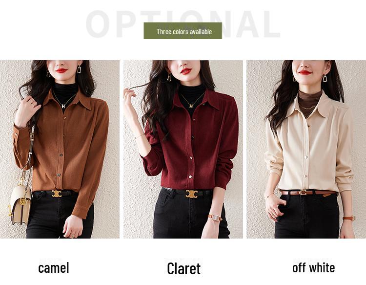 Women's Retro Hong Kong-Style Brushed Long Sleeve Shirt - New 2022 Autumn Layered Top