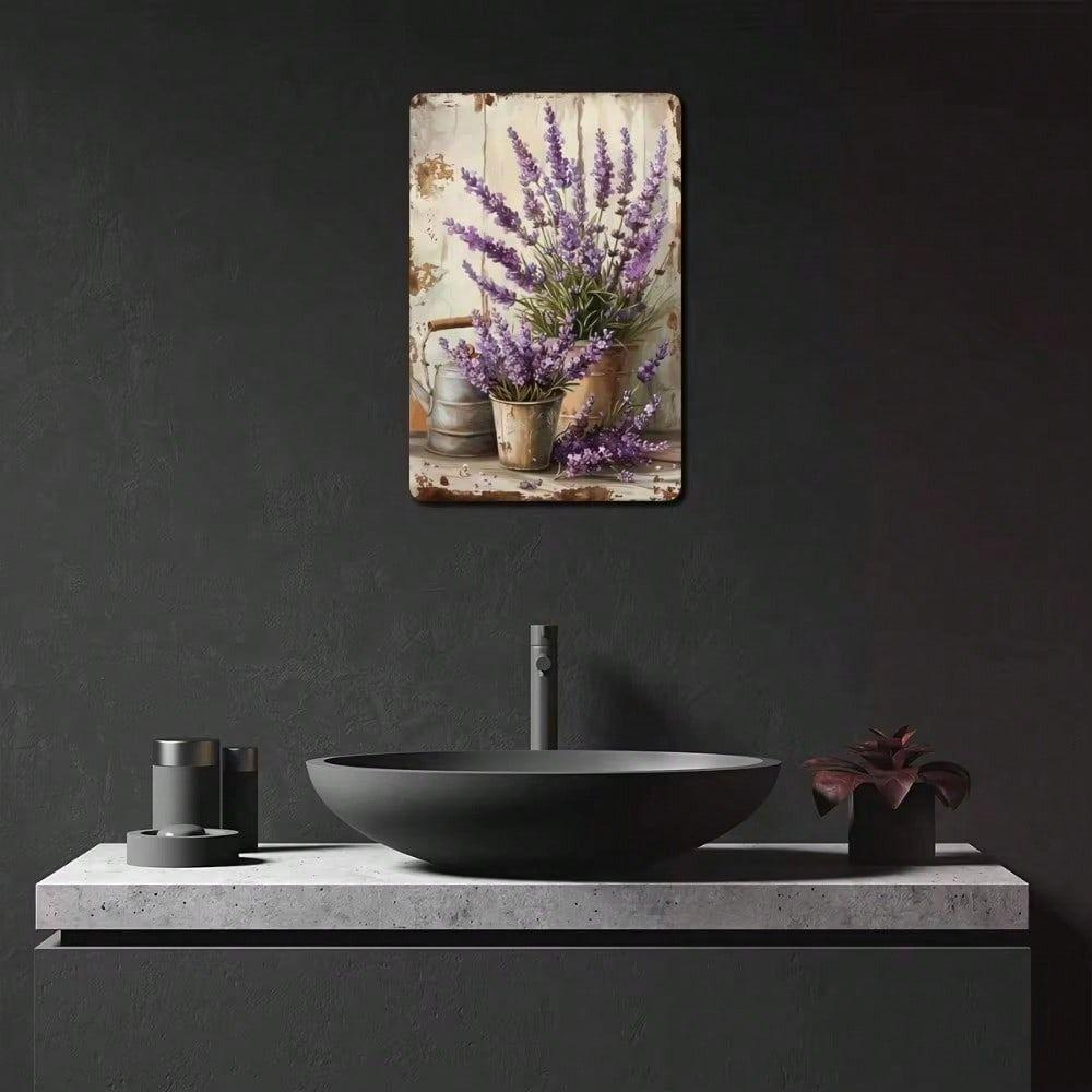 Metal Poster Lavender Retro Flower Wall Art 20x30 cm Waterproof Living Room Decor