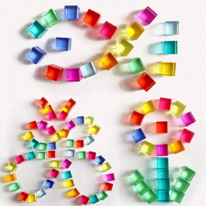 Discover Intime Unisex Kids Light 30Pcs Rainbow Crystal Acrylic Cubes Stacking Gem Blocks Sensory Building Blocks For Kids Learning Color Shadow Toy