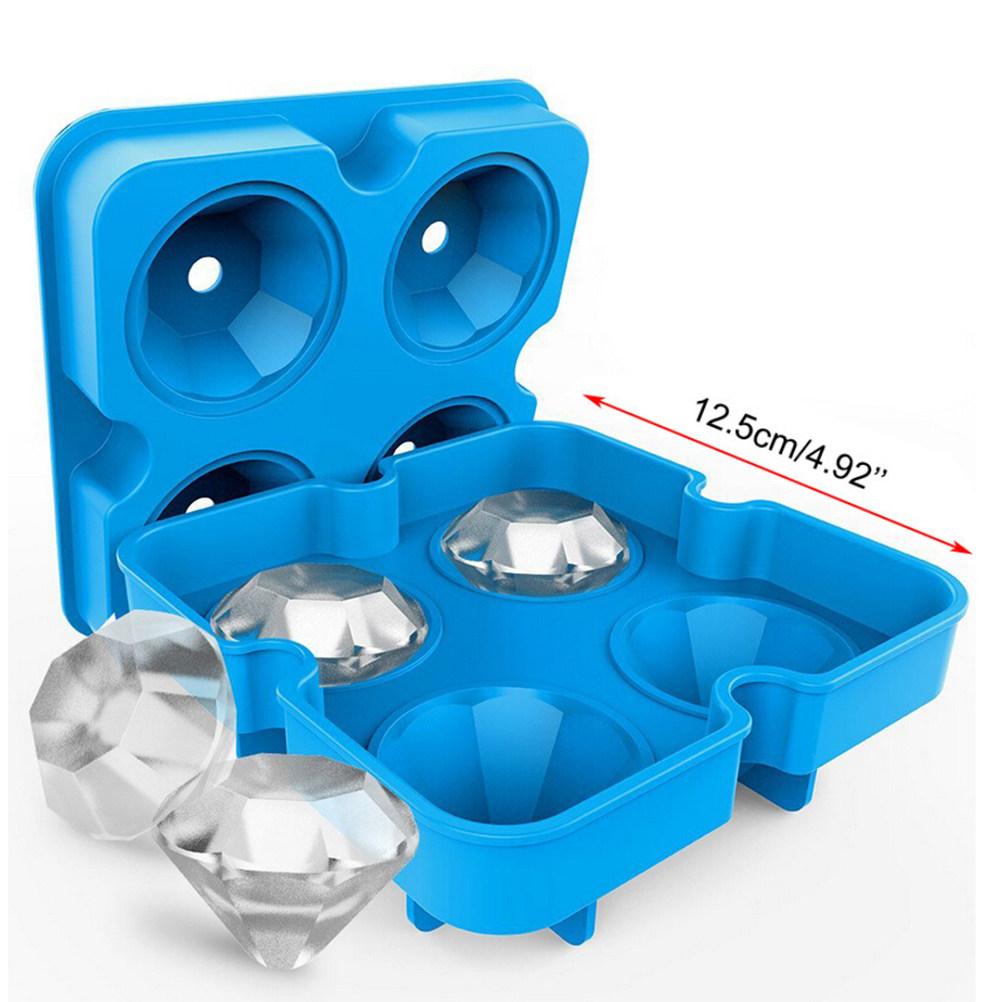 4 Cavity Diamond Shape 3D Ice Cube Mold Black Silicone Chocolate Candy Cake Baking Mold Kitchen Tool Reusable Non Stick Easy