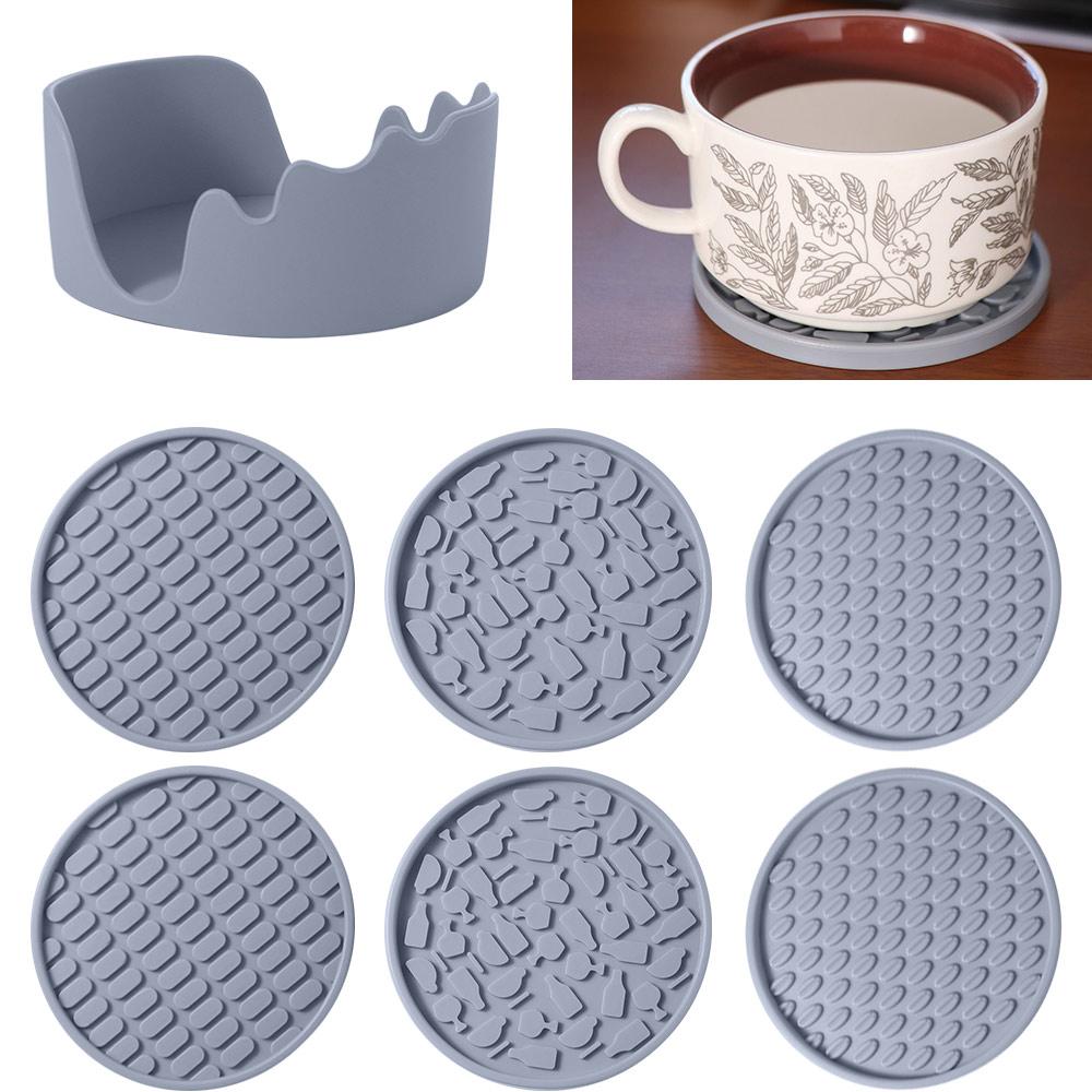 6pcs/Set Round Silicone Drink Coaster Set Silicone Tea Mat Washable Cup Pad Hotel Restaurant