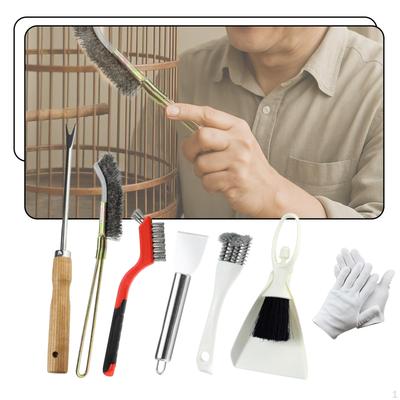 7 Pieces Bird Cage Cleaning Brush Tools Set Removal Tool Parakeet,Pet Supply,Birdcage Accessory,Bird