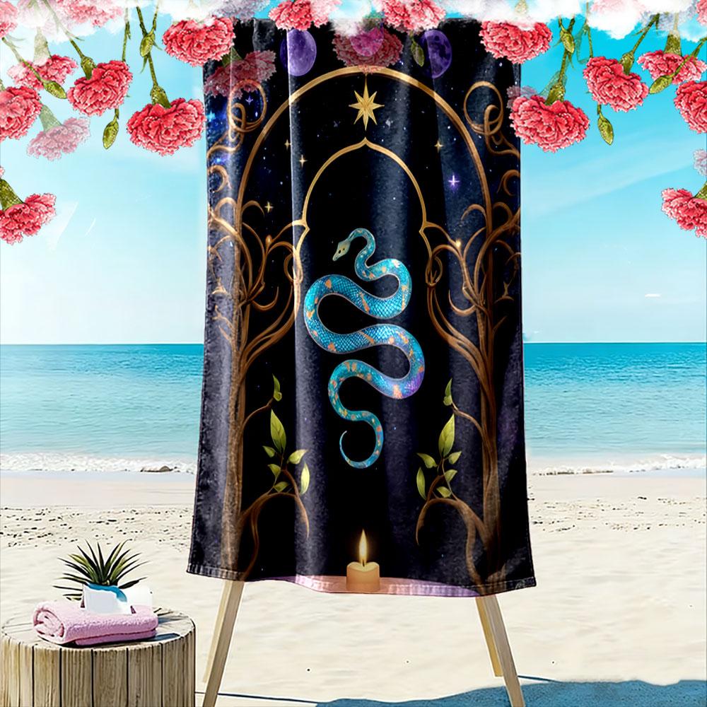 Mystical Glowing Serpent Print Beach Towel, Quick Drying, Suitable for Travel, Outdoor Sports, Jogging, the Beach and Swimming, Gift
