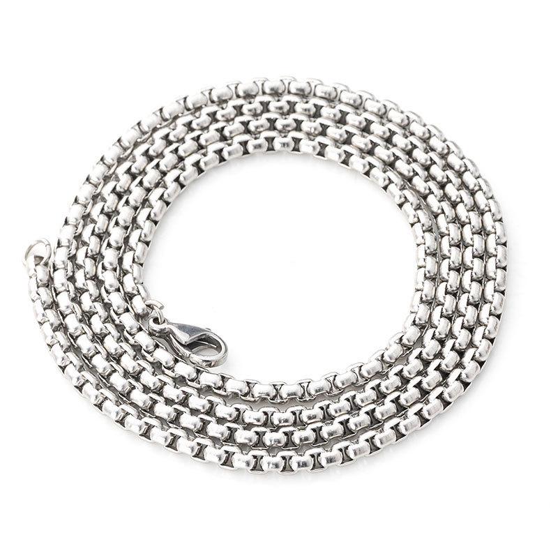 Stainless Steel Square Pearl Chain Men's Necklace - Titanium Steel Hip Hop Jewelry (2/2.5/3/3.5mm)