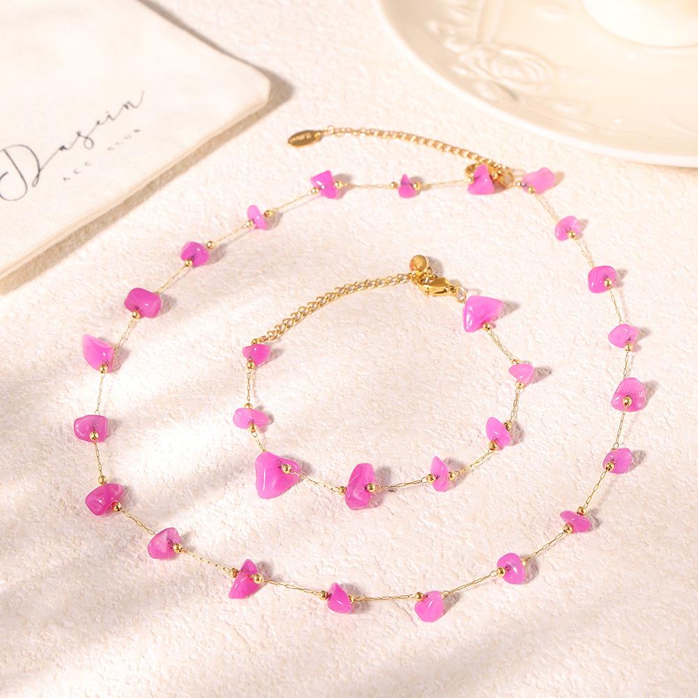 Bohemian Pink Natural Stone Choker & Bracelet Set for Women