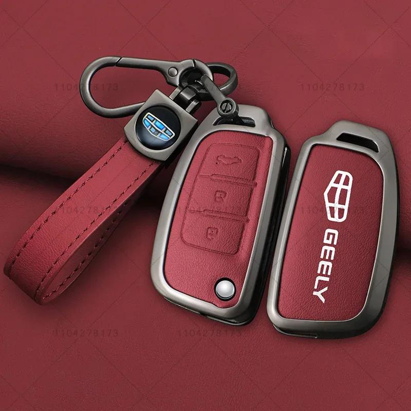 Zinc Alloy Leather Car Key Cover Protect Skin Case For Geely Gx3 Ec7 Ec8 Gc6 Ec715 Ec718 Emgrand7 Eu7 Ec7-Rv Ec718-Rv Keychain