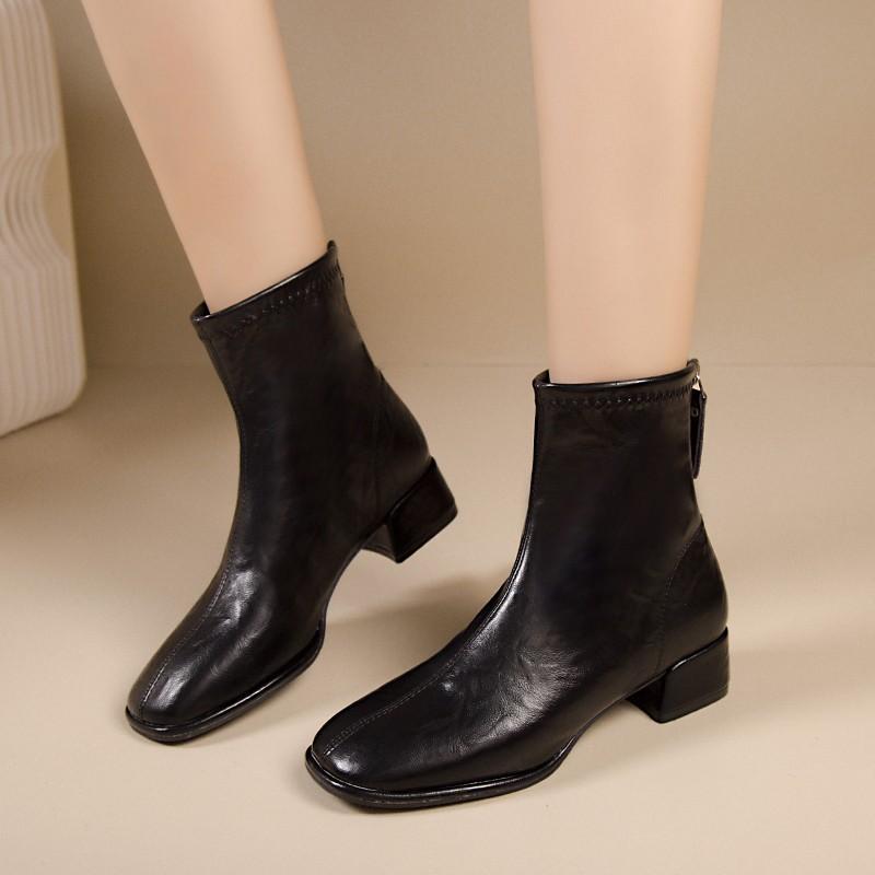 Elastic Socks Boots Women Ankle Boots Women Pumps Heel Thicks Heel Square Toe Short Boots Retro New Women Shoe Botas Mujer