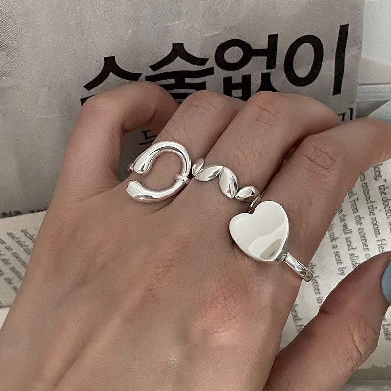 925 Sterling Silver Women's Heart-Shaped Irregular Adjustable Ring - Versatile, Simple, and Stylish.