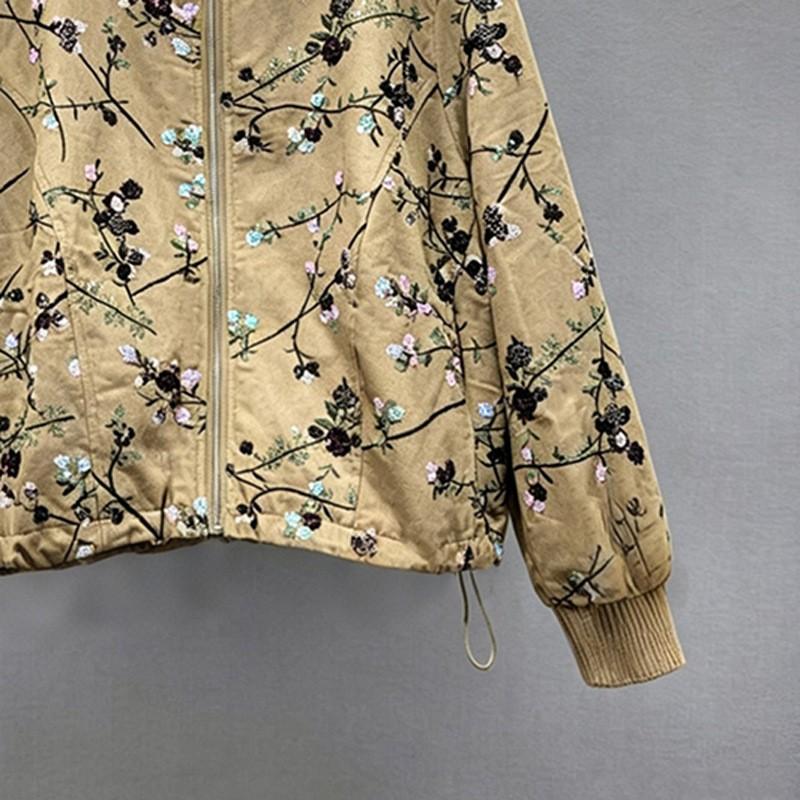 Womens Loose Fit Baseball Jacket 3D Embroidered Sequin Denim Cotton Outerwear Streetwear 2026 Fall