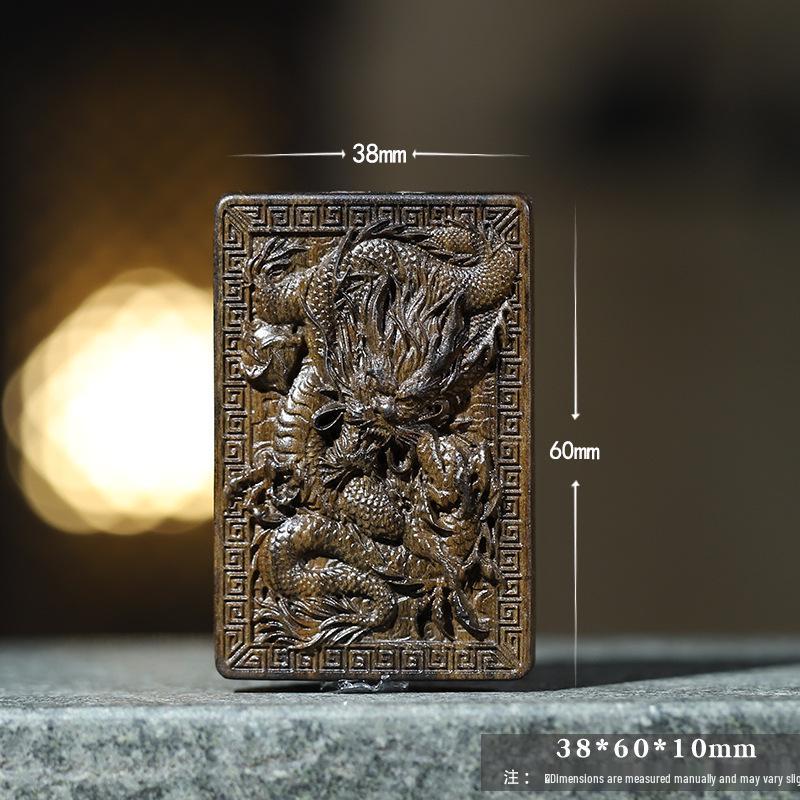 Bodhisattva Chess Agarwood Wood Carving: Dragon Soaring Pendant - Chinese Style Handheld Wooden Necklace.