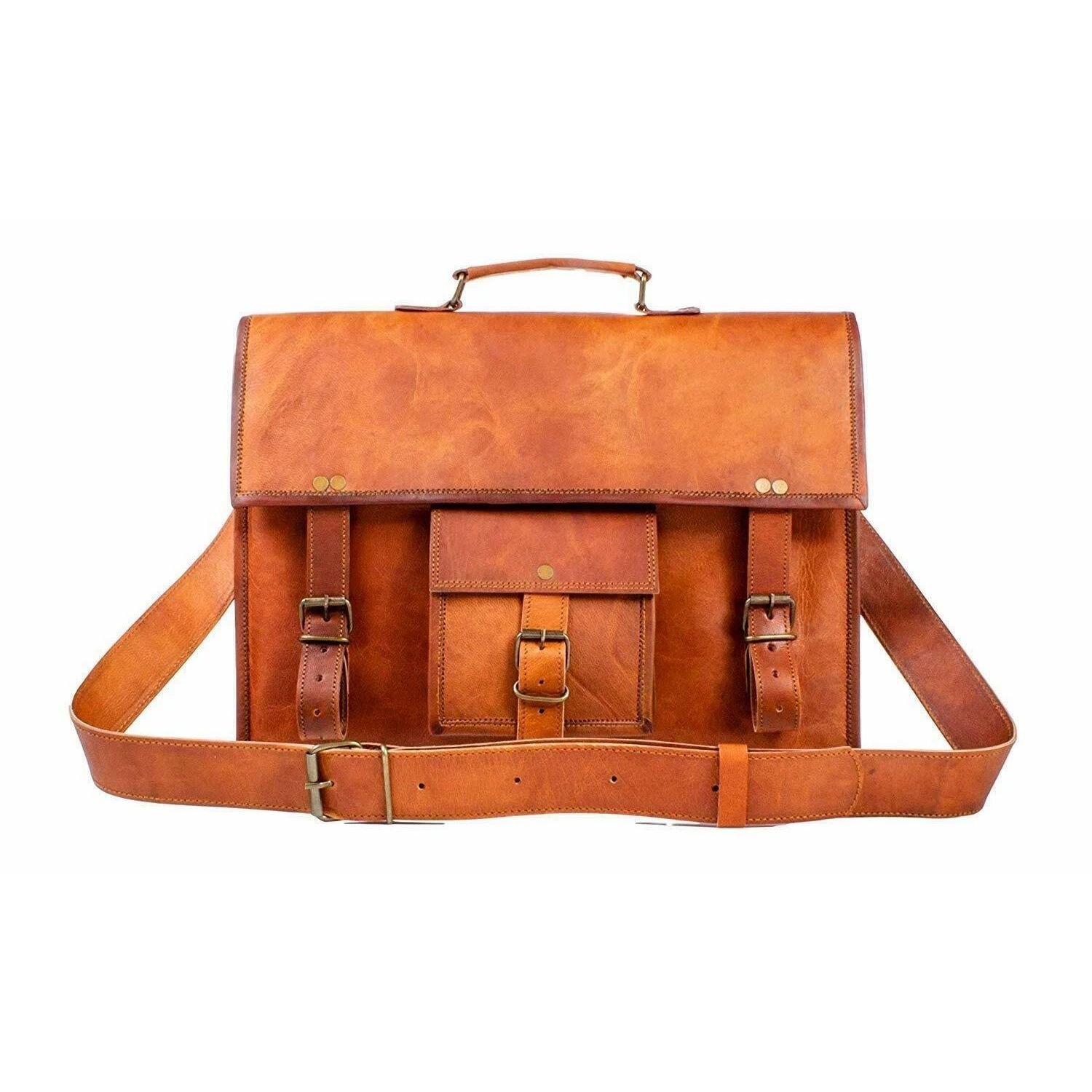 

Мессенджер Наплечная Мужская Сумка Портфель для Ноутбука Школьная Сумка из Прочной Кожи Винтаж 16 x 12 x 5 in