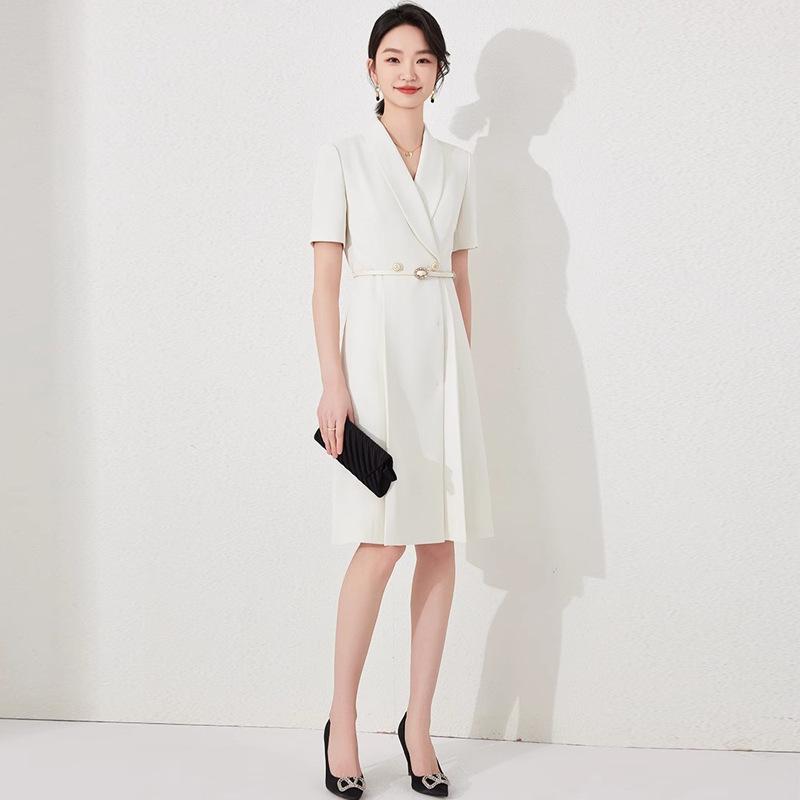Aishangchen 2024 Women's White Slim Fit Summer Work Dress with Short Sleeves