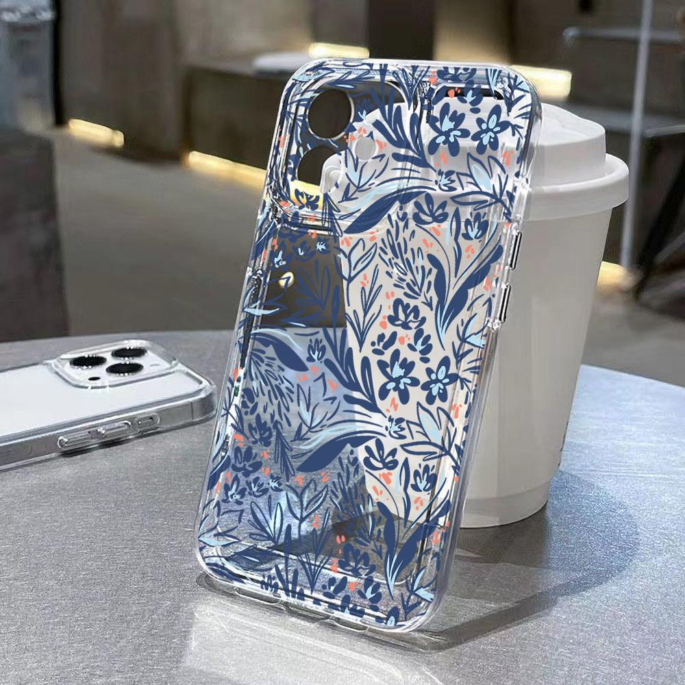 Transparent Shockproof Phone Case For iPhone 15 14 13 12 11 Pro Max X XR XS Max 7 8 15 Plus SE  SE3 Soft Bumper Flower Cover
