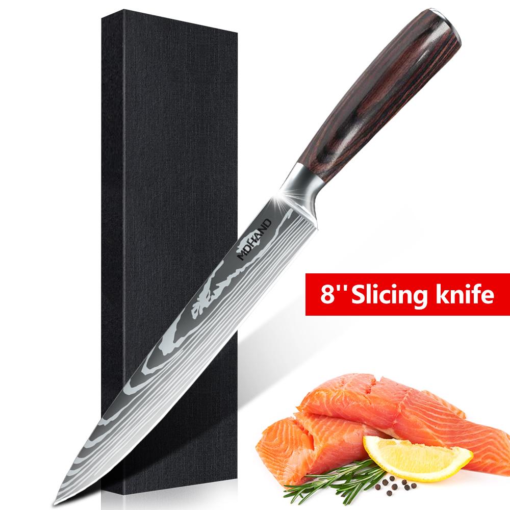 ZENG Ultra Sharp Slicing  Knife 7CR17 Laser Damascus Pakka Wood Sharp Sheath Gift Box Dicing Kitchen Knife