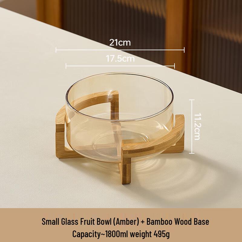 Glass Fruit Plate & Salad Bowl with Bamboo Stand Small
