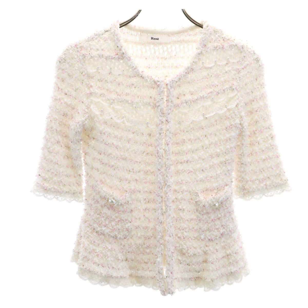 

Rene сделано в Японии Твидовый трикотаж с коротким рукавом 34 белый Женский Б/У