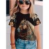 Children's Clothing Girl Cute and Funny Animal Horse 3D Print Graphic Style Comfortable Crew Neck Top