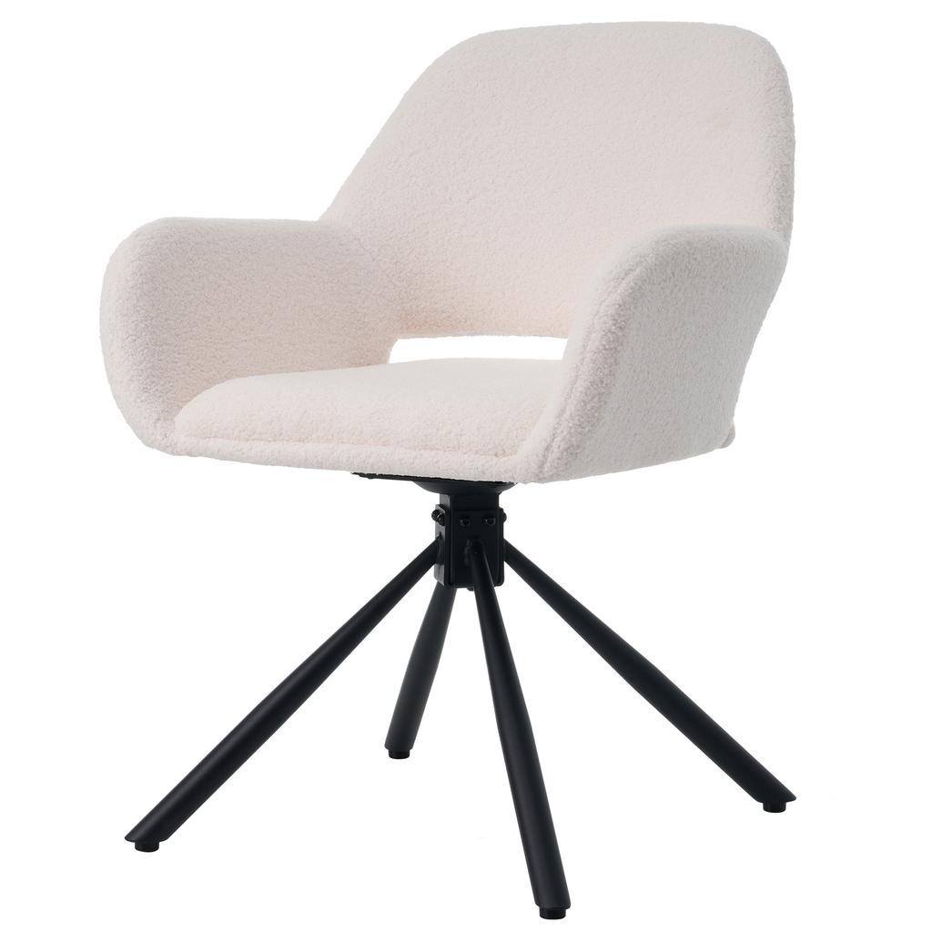 Swivel, Sherpa Fabric, Set of 2, With Armrests, Modern and Simple, Dining Chair, White