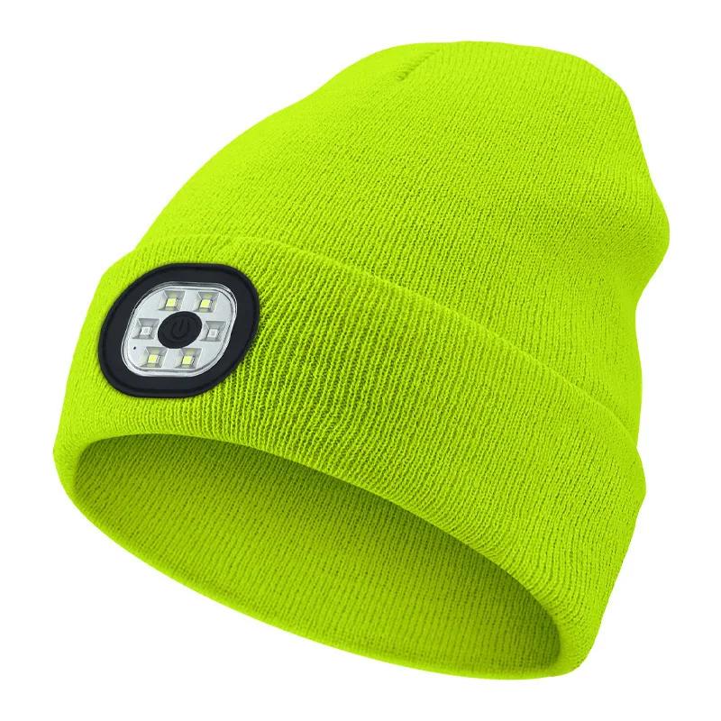 USB Rechargeable LED Knitted Beanie Hat with 4 Headlamps for Night Fishing Camping Hiking Outdoor Winter Warm Lighted Cap
