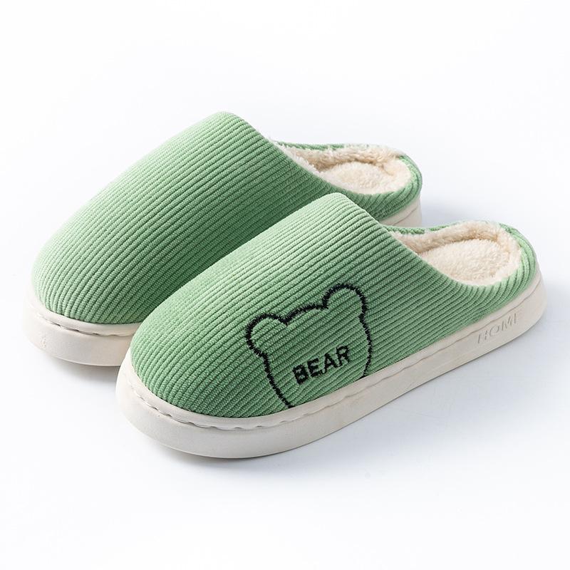 Cotton Slippers Women's Autumn and Winter Indoor Home Non-slip Thick Bottom Couple Style Velvet Warm Color Striped Cotton Drag Men