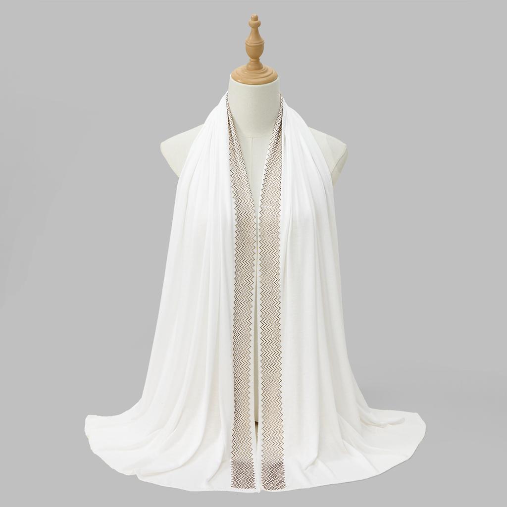 Glitzernder Strass-Baumwoll-Jersey Muslimischer Hijab Langes Tuch Damen Kopfbedeckungen Schal Turban Einfaches Stirnband Malaysia Tudung Ramadan