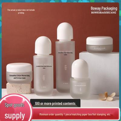 Presentiamo il nostro Set da Viaggio Frosted per la Cura della Pelle: Flaconi Ricaricabili da 150 ml e Vasetto Grande Capacità per Crema Siero.