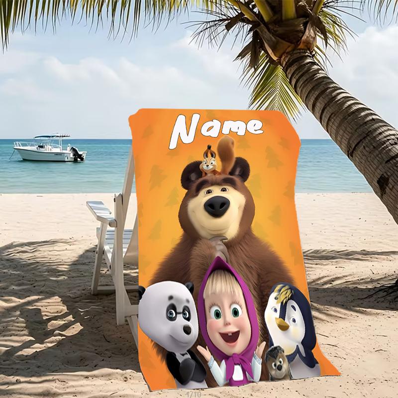 Customizable personalized beach towels Masha and the Bear themed designs.Suitable for the beach, yoga, sports;ideal as beach accessories