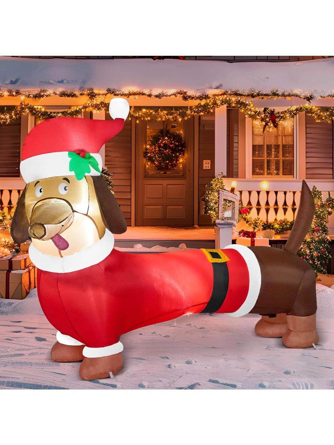 

JOYFY 5 FT Christmas Puppy Inflatable Dachshund Decoration with Build-in LED for Christmas Inflatable Blow Up Yard Decoration