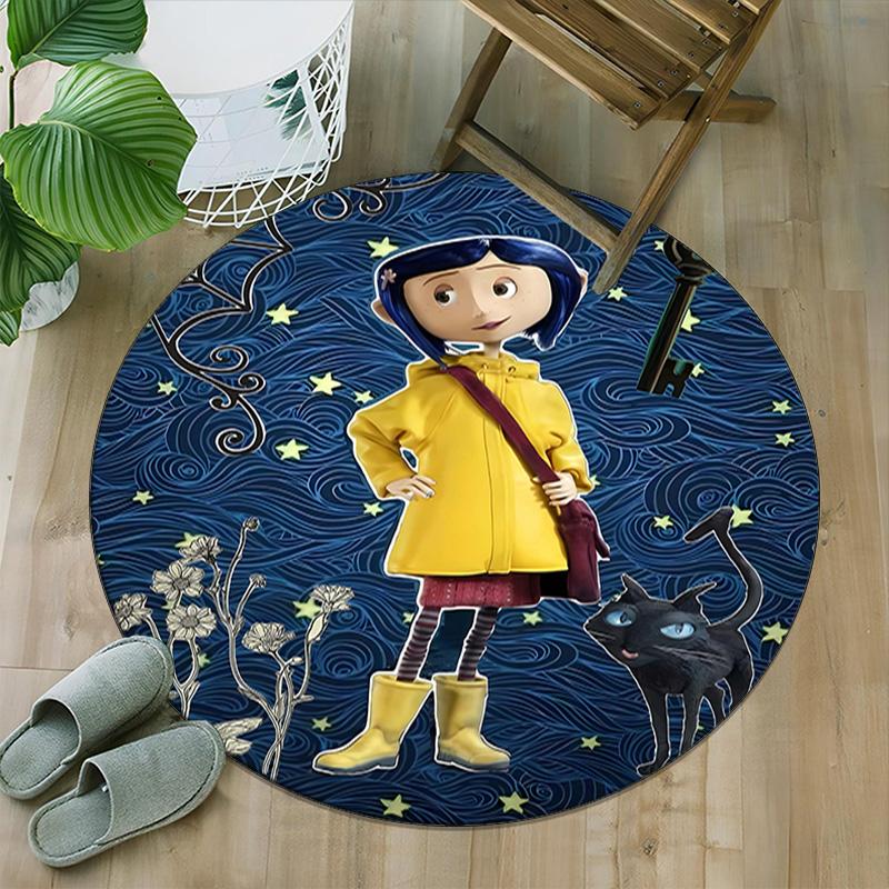 1pc Coraline (5) Print Round Carpet Chair Round Carpet Suitable for Bedroom Living Room Home Decorative Carpet