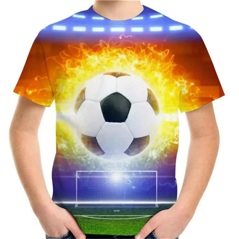 Summer Round Neck Football Pattern 3D Printed Top Fashionable Casual Short Sleeved Children's Boy T-shirts