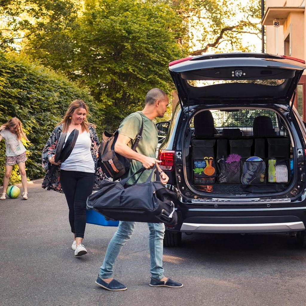 Car Backseat Trunk Organizer, Auto Hanging Back Seat Storage, Car Cargo Trunk Storage Organizer Bag for Truck, SUV, Van with Adjustable Straps