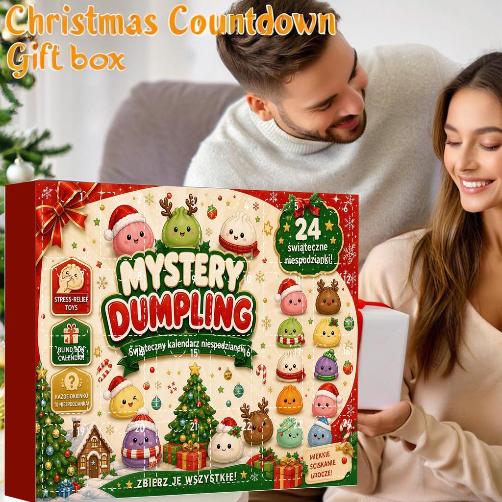 Mystery Dumpling Advent Calendar 24 Days Christmas Countdown Blind Box, Cute Squishy Mochi Fidget Toys,Stress Relief Sensory Toy Gifts for Kids Adults