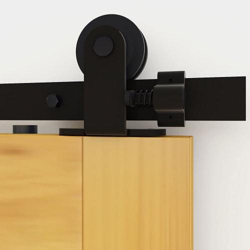 CCJH 6FT/1.83m Retro Steel Sliding Door Rail, Hanging Door Hardware for DIY Single Wooden Barn Doors, with T-Hook Plate