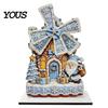 Handmade Christmas Atmosphere Props Windmill Wooden Ornament, Decorative Craft with Rotating Indoor Winter Holiday Display Blades, Figurine