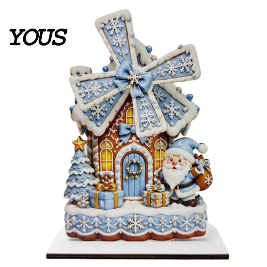 Handmade Christmas Atmosphere Props Windmill Wooden Ornament, Decorative Craft with Rotating Indoor Winter Holiday Display Blades, Figurine