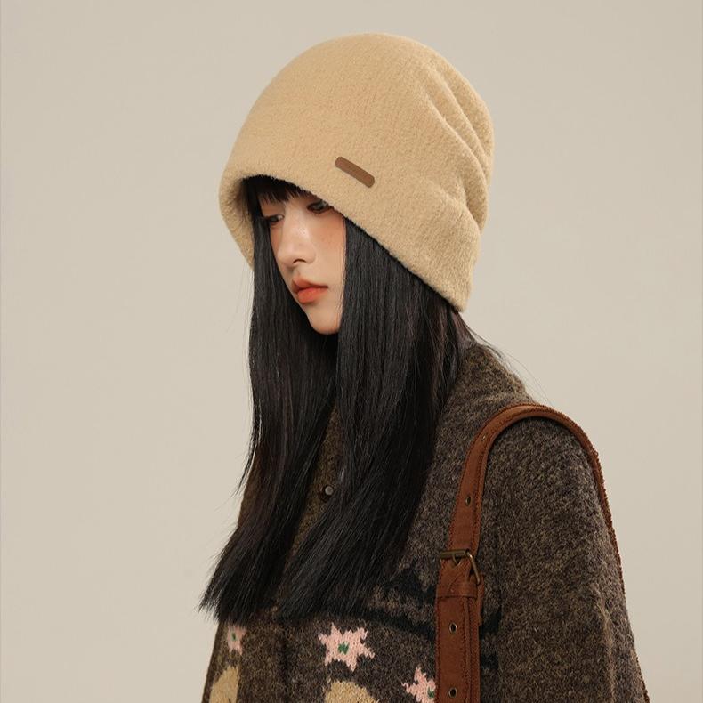 Stacking Hat Autumn and Winter Hat Women's Fleece Ear Protector Warm Cold Hat Knitted Wool Hat