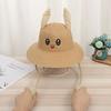 Kids Anti-UV Straw Sun Hat with Moving Rabbit Ear Cute Bunny Fisherman Hat Summer Beach Cap Wide Brim Sun Hat for Girls Boys