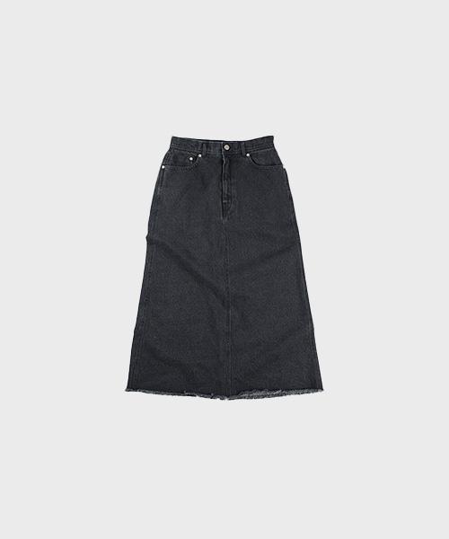 Oul Denim Long Skirt Love Black