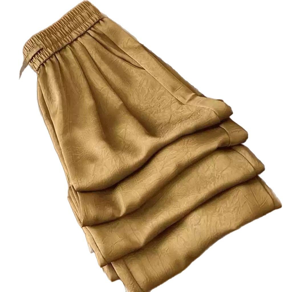 New Chinese Style Printed Acetic Acid Satin Wide-leg Pants Women's Ice Silk Summer Thin Drape Loose Wide-leg Casual Pants