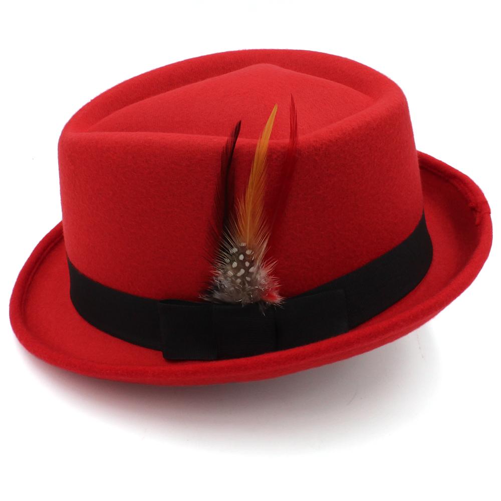 Rhombus Crown Trilby Hats for Men Classic Feather Trilby Fedora Hat Curl Gentleman Fashion Unisex Short Brim Autumn Winter Hat