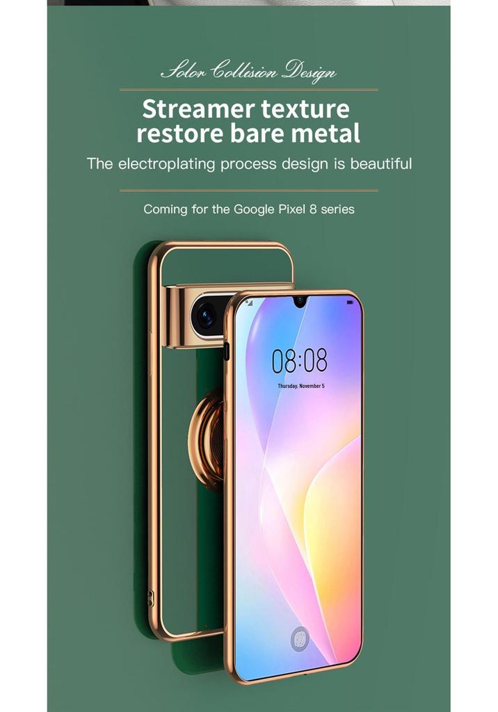Compatible with Google Pixel 9 PRO XL: Electroplated Silicone Case with Magnetic Ring Holder for 8 PRO.