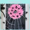 Halloween Venue Decoration Spider Wreath With Pink Mesh For Party Atmosphere And Door Display
