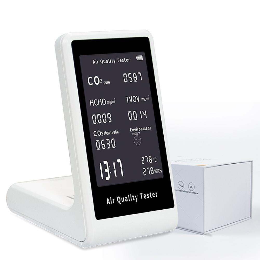 Indoor Air Quality Monitor 5 In 1 Portable Real-Time Detector For CO2 TVOC HCHO Temperature Humidity Air Quality Tester For Home