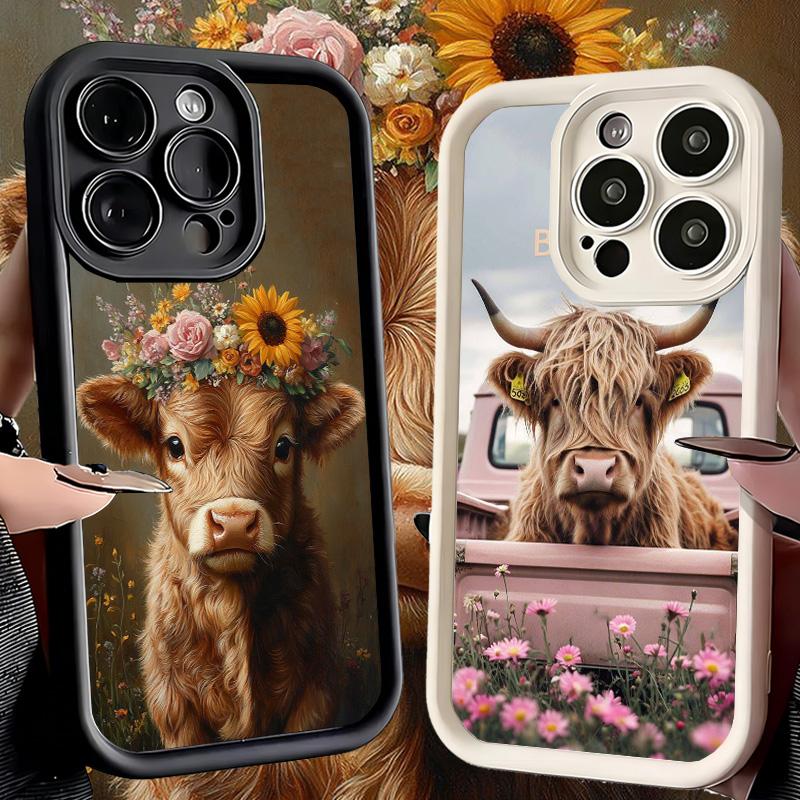 Phone Case for iPhone 17 Air 16E 15 16 Pro Max Cute Highland Cow Cover 14 Plus 13 12 Mini Soft Shell Silicone Fundas